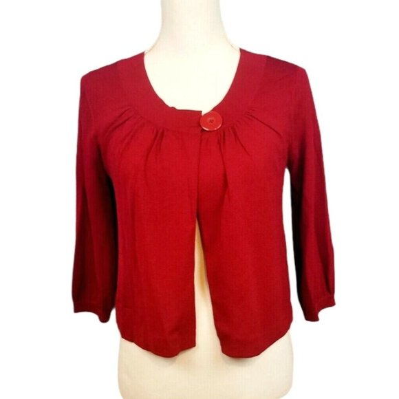 ANN TAYLOR Womans BURGANDY Suit SHORT Jacket LINED 3/4 Sleeve One button size Sm - Picture 1 of 6